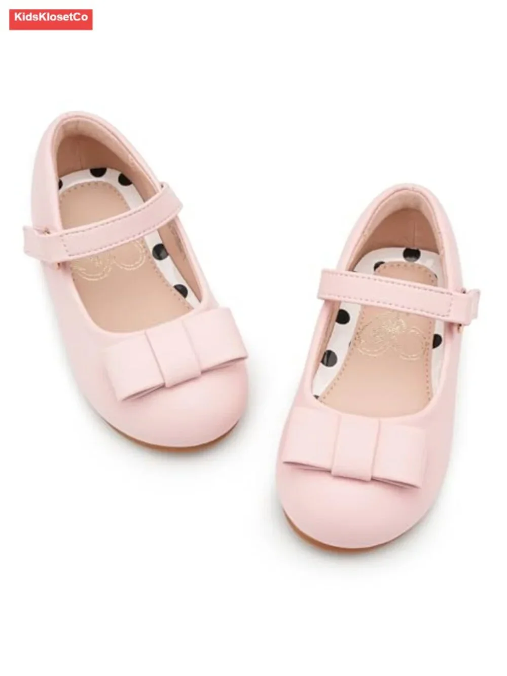 Girls Mary Jane Flats with Bow Faux Leather Hook & Loop Dress Shoes